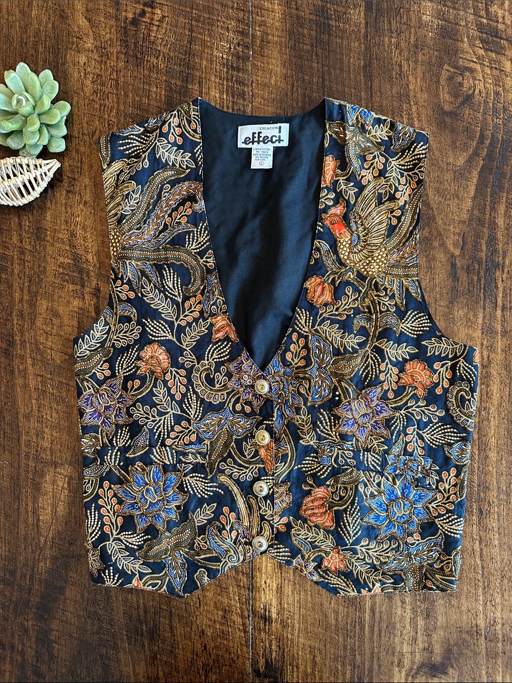 Creazioni Effeci | Beaded Bird & Floral Tapestry Vest Small, Size L